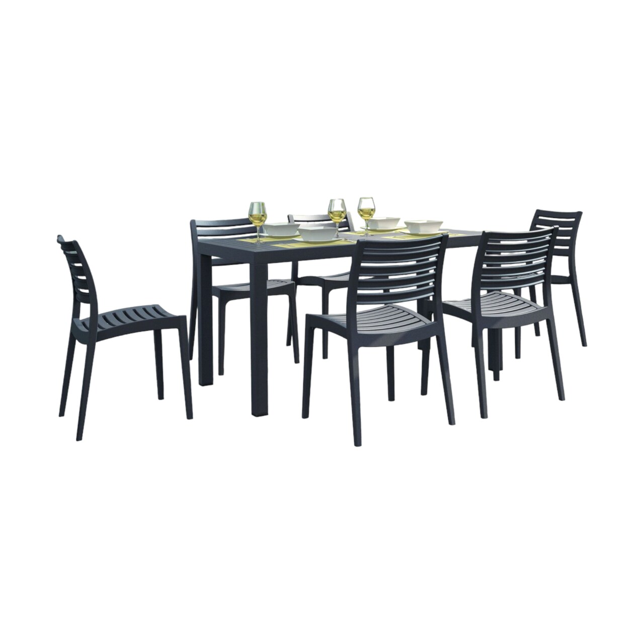 Luxury Commercial Living 7-Piece Gray Rectangular Patio Dining Set 55"